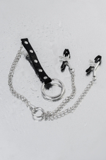 Зажимы для сосков с кольцом для пениса серебристые