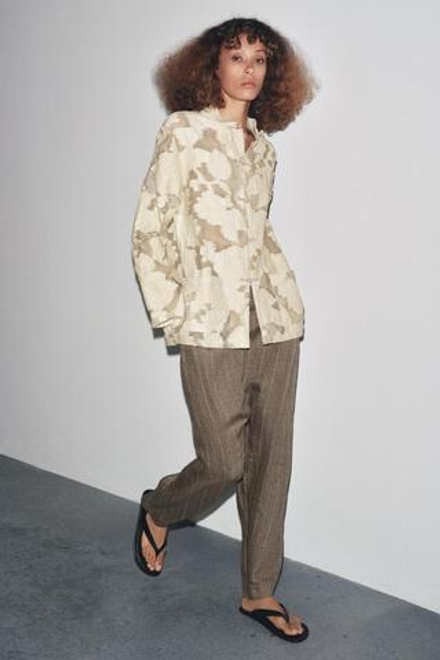 ZARA ЖАККАРДОВОЕ КИМОНО С ЦВЕТАМИ LIMITED EDITION, РЫЖЕВАТО-КОПИЧНЕВЫЙ