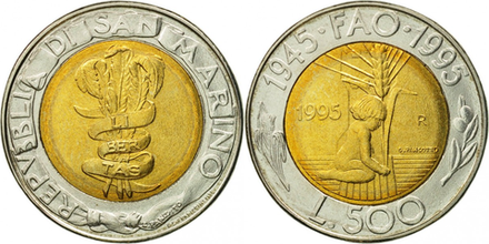Сан-Марино 500 лир, 1995 ФАО UNC