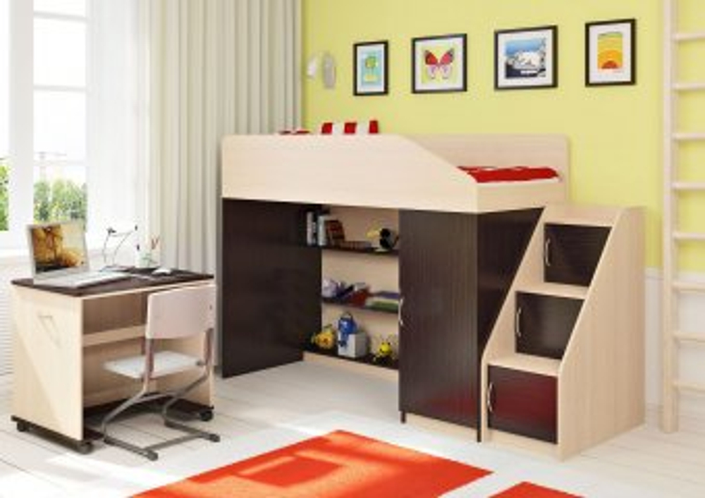 Кровать-чердак КарИВи Легенда 11.6  Дуб Молочный Венге