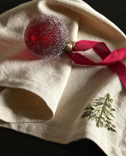 ZARA HOME НАБОР ЛЬНЯНЫХ РОЖДЕСТВЕНСКИХ САЛФЕТОК С ВЫШИВКОЙ (2 ШТ.), ЭКРЮ