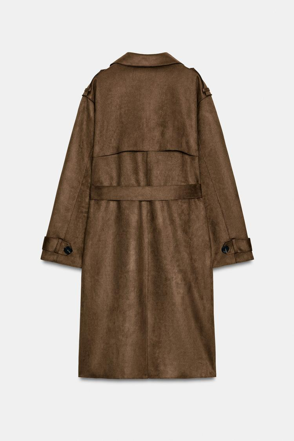 ZARA ДЛИННЫЙ ТРЕНЧ ИЗ ИСКУССТВЕННОЙ ЗАМШИ С ПОЯСОМ, КОРИЧНЕВЫЙ