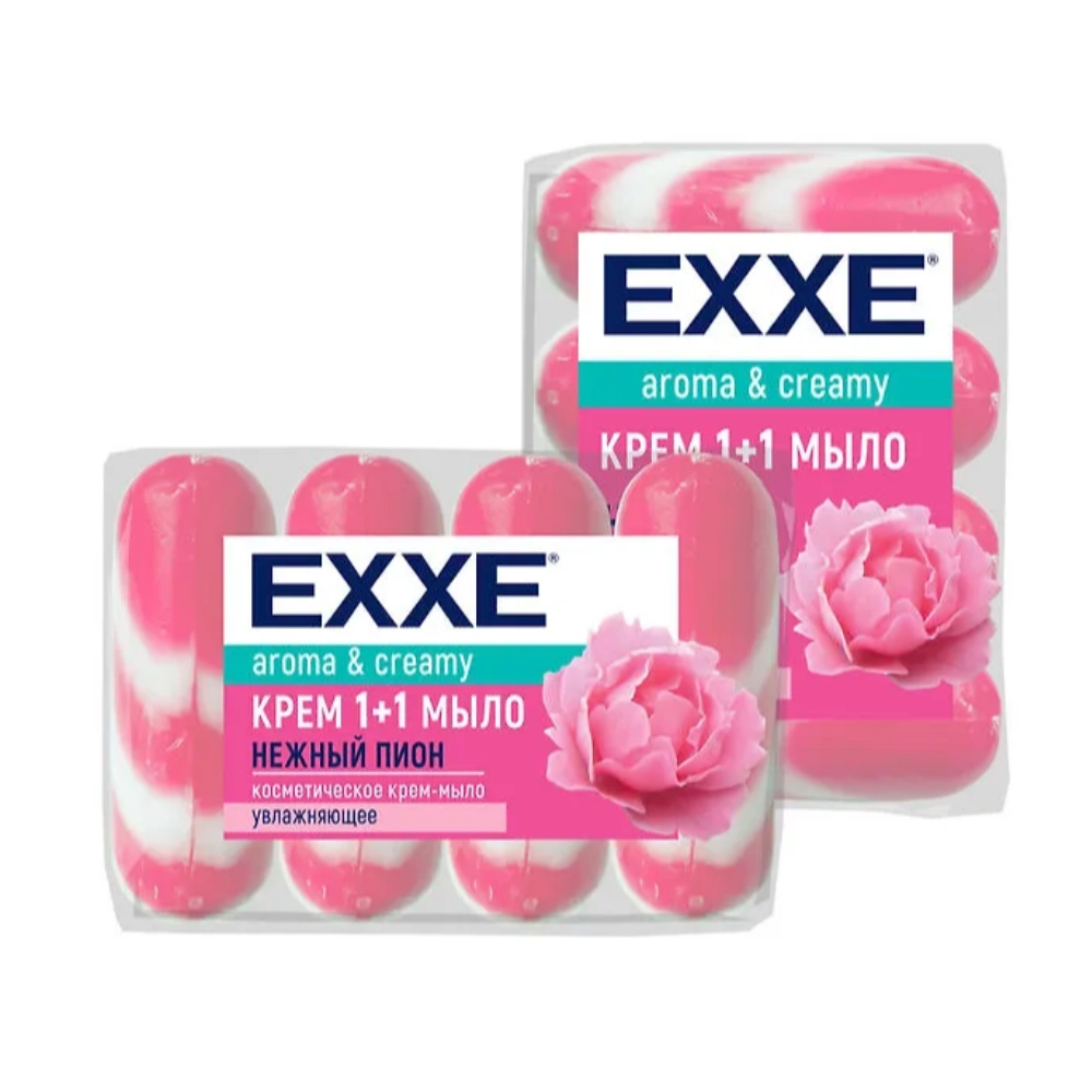 Туалетное крем+мыло EXXE 1+1 "Нежный пион" 4шт*90г (РОЗОВОЕ) полосатое