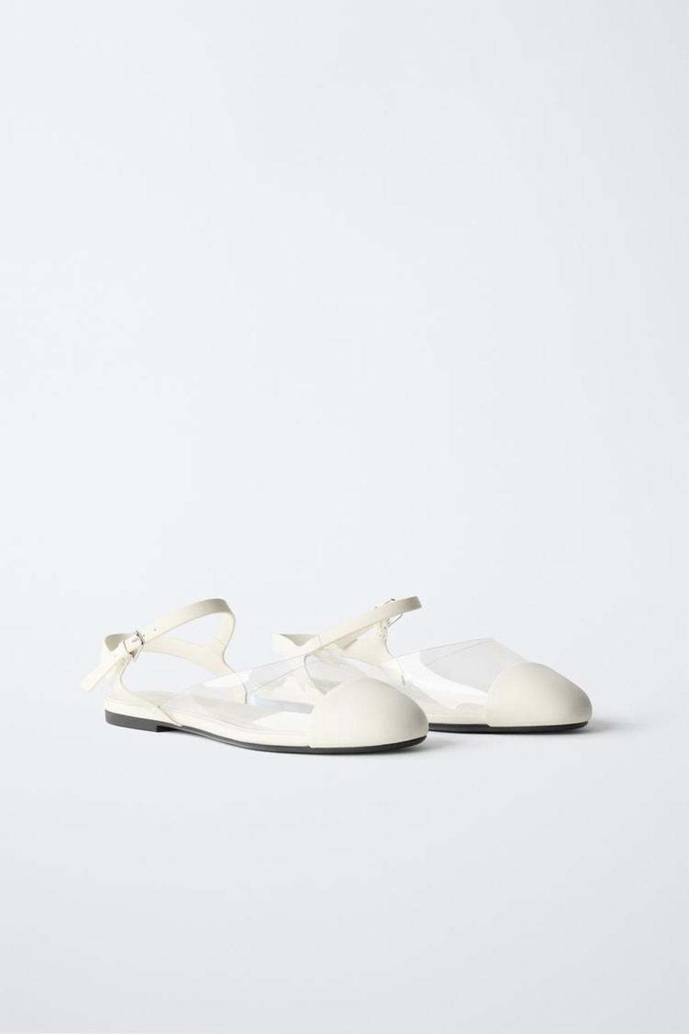 ZARA ТУФЛИ С ОТКРЫТОЙ ПЯТКОЙ ИЗ ВИНИЛА, БЕЛЫЙ