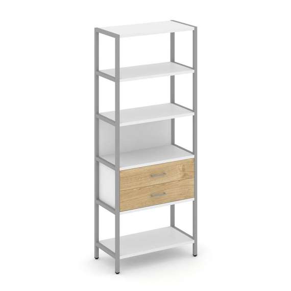 Shelf System Односекционный стеллаж пятиярусный с ящиками SN.STM-512 Белый/Тиквуд Светлый/Металл Сер