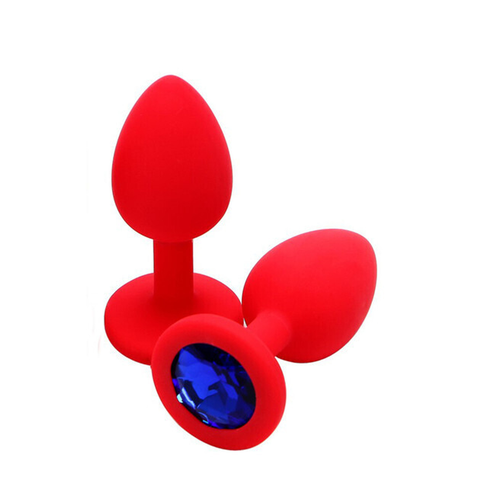 Маленькая красная пробка с синим кристаллом ONJOY Silicone Collection (Цвет: красный с синим)