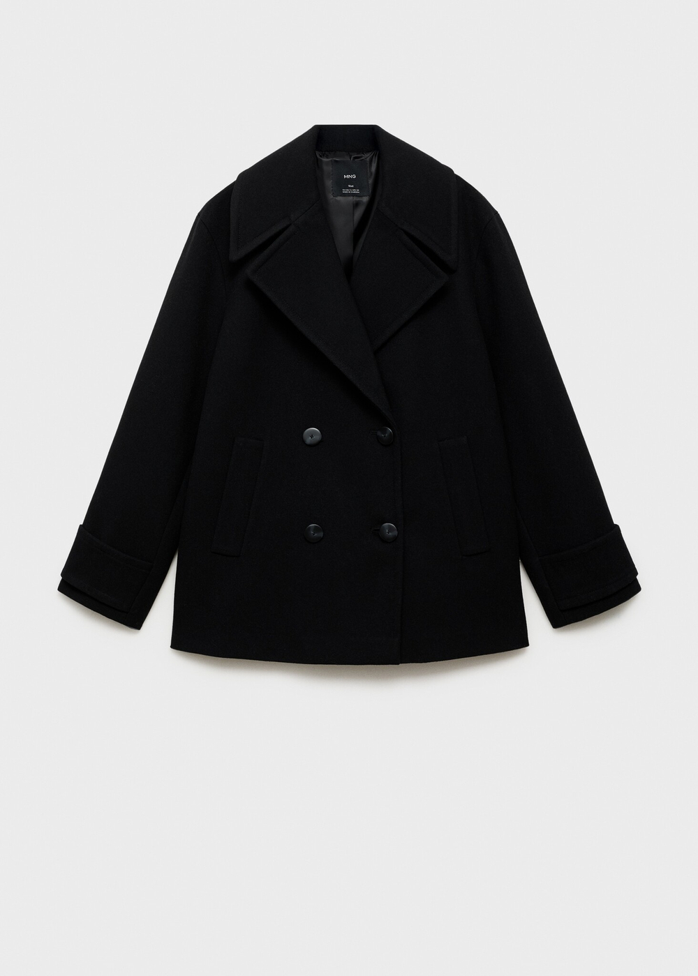 MANGO Двубортное пальто из смесовой шерсти, черный
