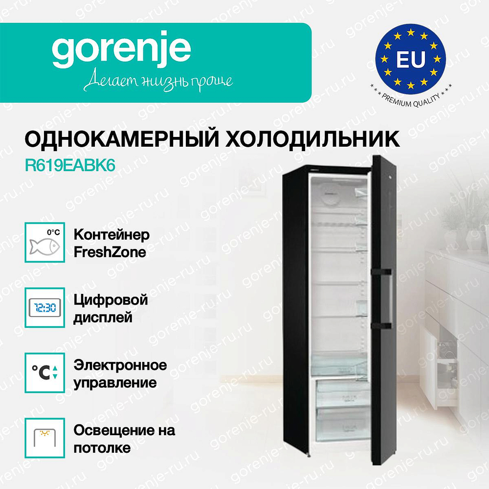 Отдельностоящий однокамерный холодильник Gorenje R619EABK6