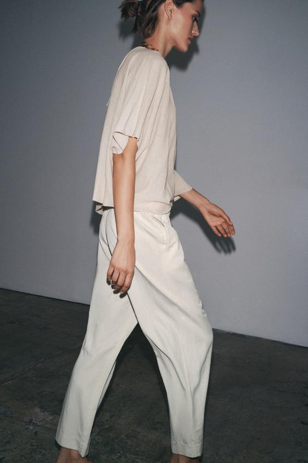 ZARA БРЮКИ-ДЖОГГЕРЫ WIDE LEG — ZW COLLECTION, ЭКРЮ