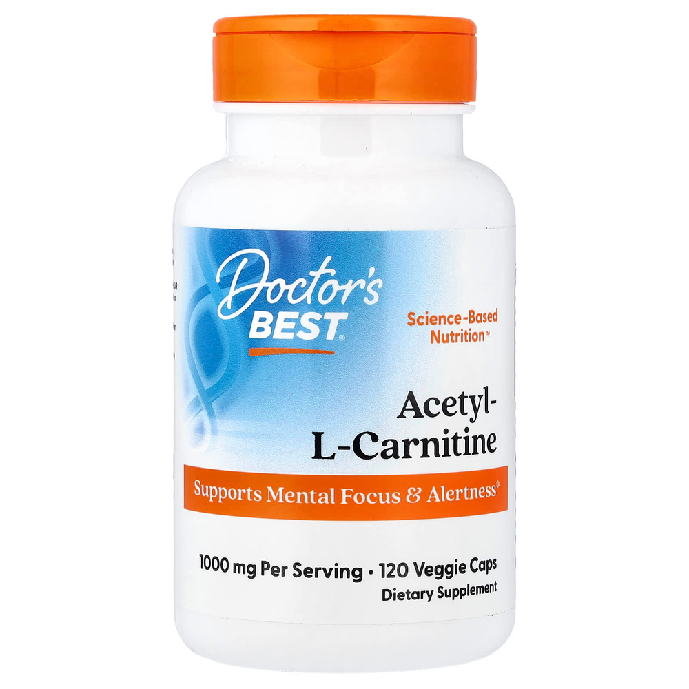 Doctor's Best, ацетил-L-карнитин, 120 растительных капсул (500 мг в 1 капсуле)