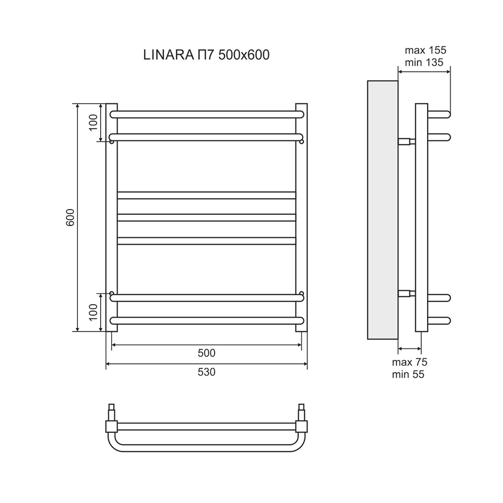 Полотенцесушитель электрический Lemark Linara LM04607E П7 500x600, левый/правый