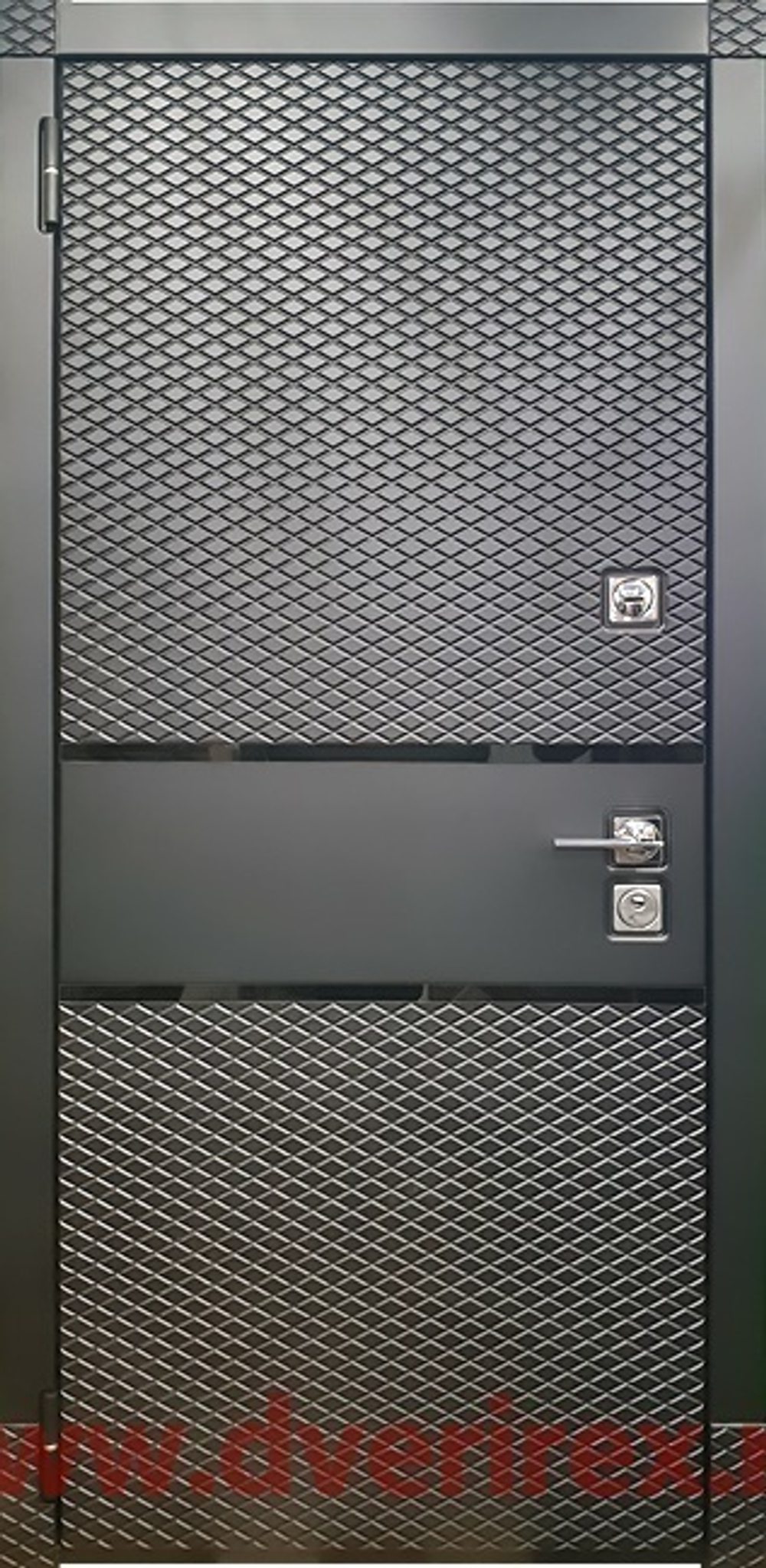 Входная металлическая дверь RеX (РЕКС) 15 Чешуя кварц черный, фурнитура хром/ ФЛ-183 Сандал белый