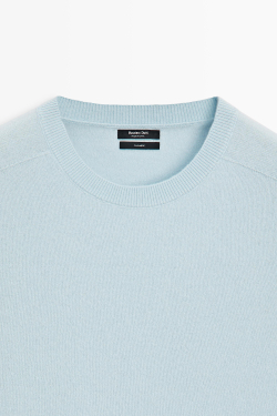 Massimo Dutti Свитер из 100% кашемира с короткими рукавами, небесно-голубой