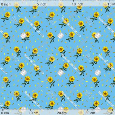 Желтые подсолнухи и лепестки на голубом фоне by tata_kutischeva 411 DPI