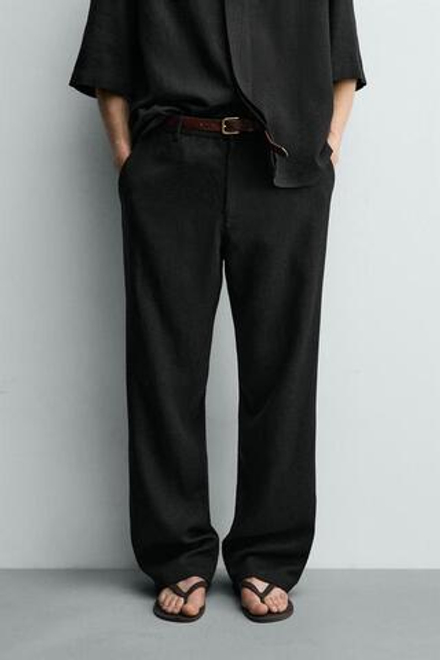 ZARA БРЮКИ RELAXED FIT ИЗ ВИСКОЗЫ И КОНОПЛИ, ЧЕРНЫЙ