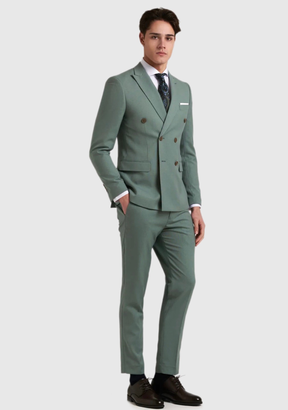 Мужской двубортный костюм (мятный) А95