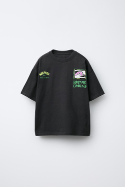 ZARA ФУТБОЛКА С ПРИНТОМ «СЕРФИНГ», ЧЕРНЫЙ