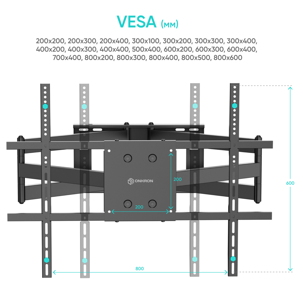 Кронштейн ONKRON M8L для телевизора 42"-110", наклонно-поворотный, до 100 кг,