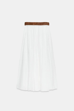 ZARA ЮБКА МИДИ С РЕМНЕМ, БЕЛЫЙ