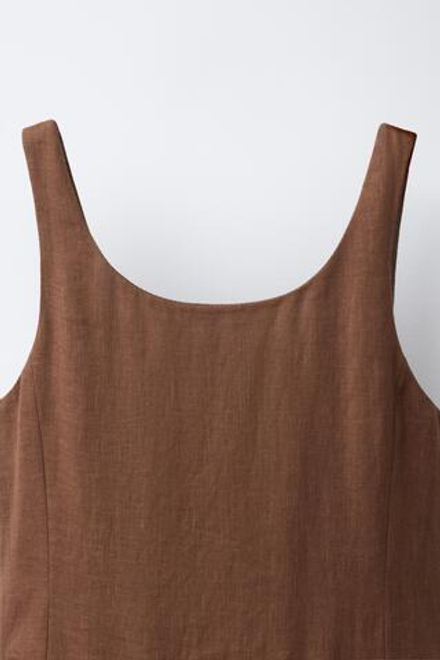 ZARA ПЛАТЬЕ ИЗ 100% ЛЬНА В СТИЛЕ КОЛОР-БЛОК, КОРИЧНЕВЫЙ