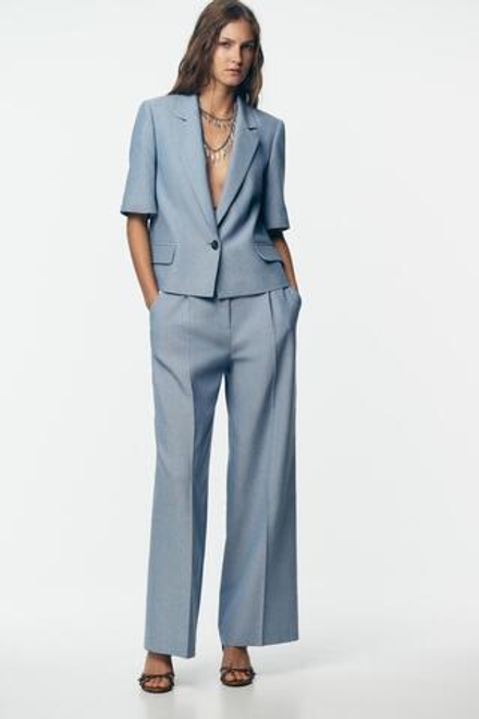 ZARA УКОРОЧЕННЫЙ БЛЕЙЗЕР С КОРОТКИМИ РУКАВАМИ, СИНИЙ