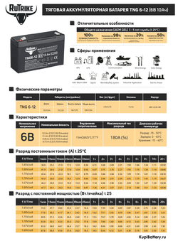 Аккумулятор RuTrike TNG 6-12 (AGM+GEL)