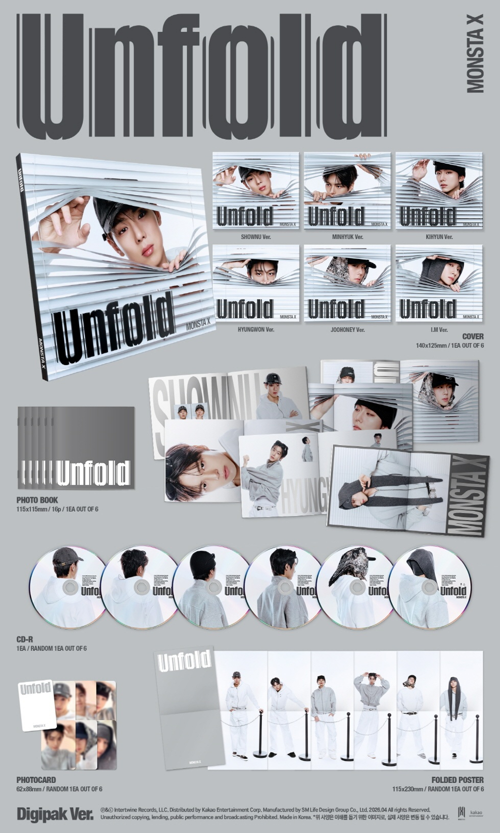 Альбом MONSTA X - Unfold American Studio Album DIGIPACK 6 Version SET