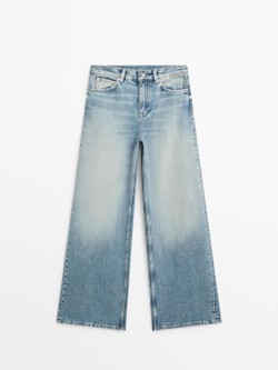 Massimo Dutti Джинсы с высокой талией и широкими штанинами, светло-голубой