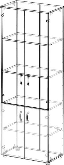 Стеллаж закрытый 4 двери ЛДСП + стекло Стандарт-Pro ясень шимо темный
