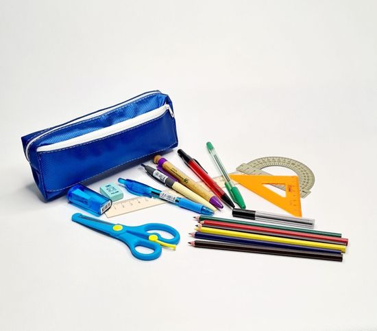 Школьный пенал с 2 отделениями, сиреневый, 11 предметов