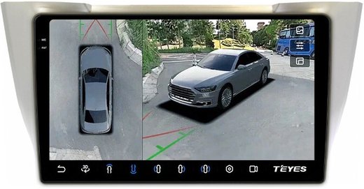 Магнитола для Toyota Harrier XU30 2003-2013, Lexus RX 2003-2009 (монохром, рамка вниз) - Teyes CC3-2K-360 монитор 10.36" 2K QLED на Android 10, 6Гб+128Гб, CarPlay, 4G SIM-слот, 4 камеры в комплекте
