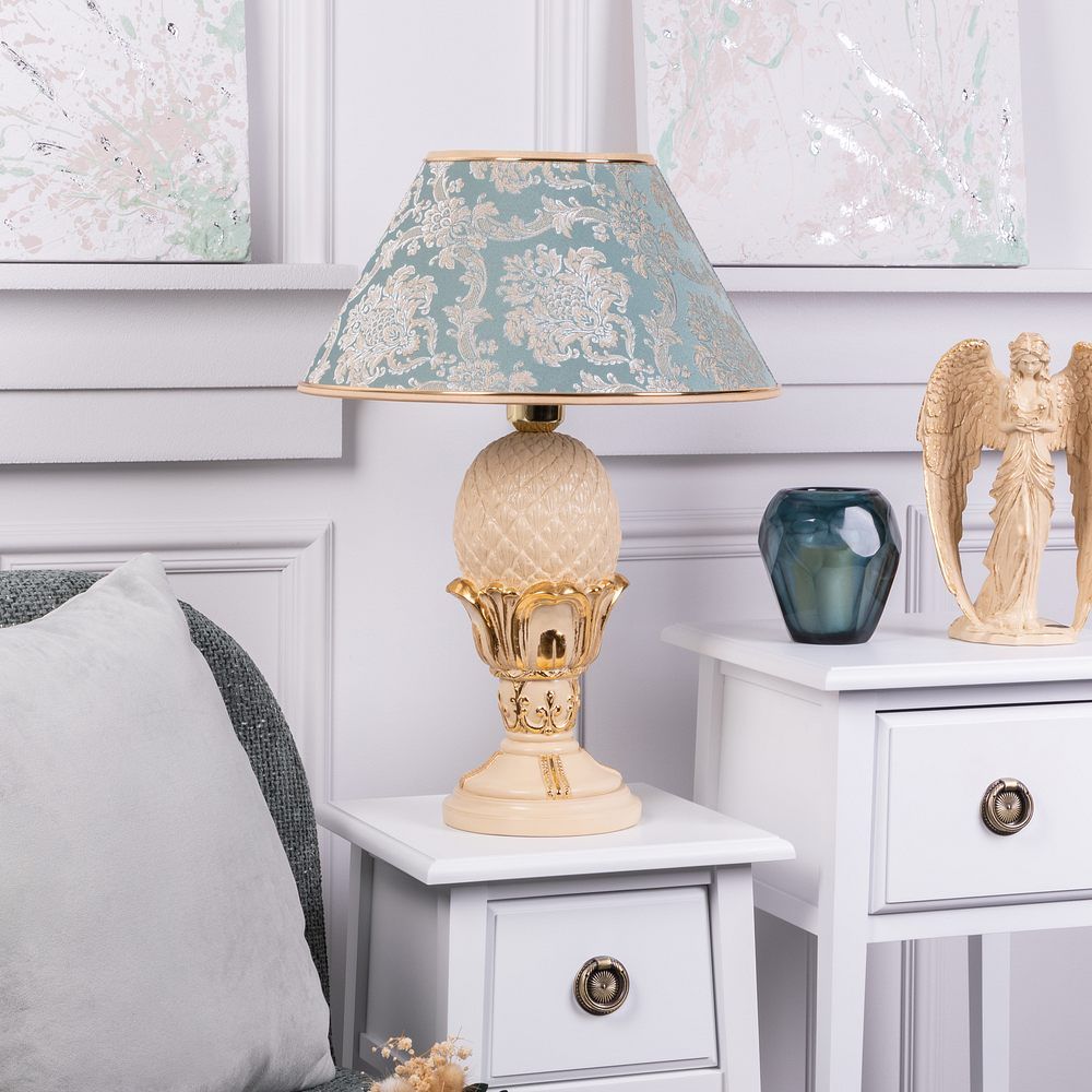 Настольная лампа Источник Энергии Айвори с абажуром №38 Vatican (Ватикан) Аквамарин