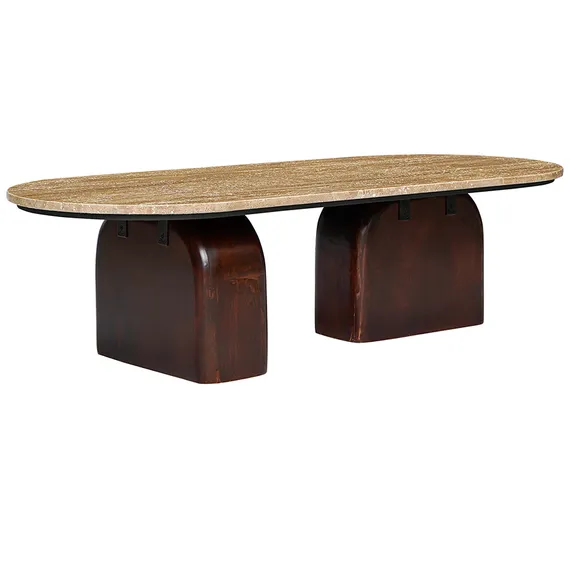 Журнальный столик Torhill, 120х50 см, бежевый травертин, орех