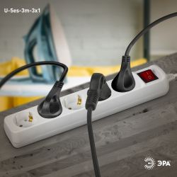 Удлинитель электрический ЭРА U-5es-3m-3x1 с заземлением с выключателем 5 розеток 3м ПВС 3x1мм2 16А