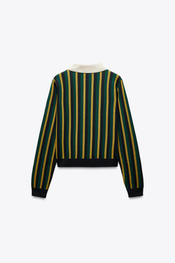 ZARA СВИТЕР В ПОЛОСКУ С ВОРОТНИКОМ ПОЛО, РАЗНОЦВЕТНЫЙ