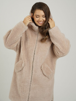 Шуба из шерсти чебурашка тедди, пудровая, SilverFox