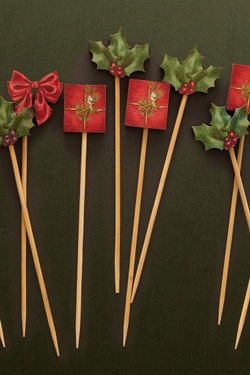 ZARA HOME РОЖДЕСТВЕНСКИЙ НАБОР ЗУБОЧИСТОК С КОНТРАСТНЫМ ДЕКОРОМ (УПАКОВКА ИЗ 24 ШТУК), КРАСНЫЙ