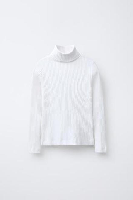 ZARA ФУТБОЛКА В РУБЧИК С ВОРОТНИКОМ-СТОЙКОЙ, БЕЛЫЙ
