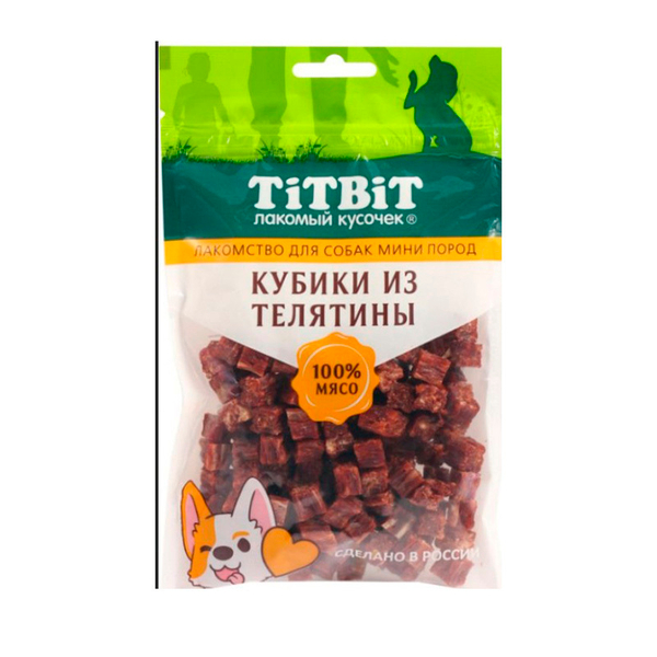 Лакомство Титбит "Кубики из телятины", для собак мини пород, 100 г.