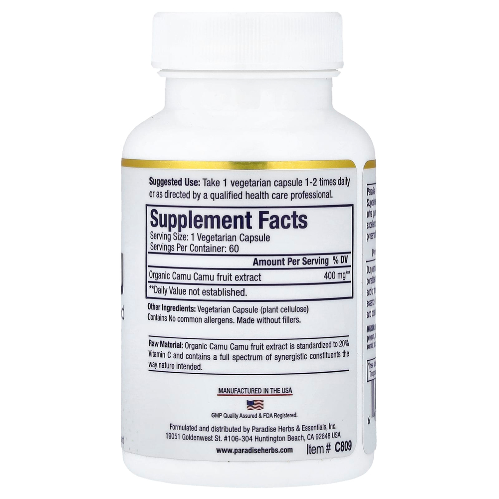 Paradise Herbs, Экстракт каму-каму, 400 мг, 60 вегетарианских капсул
