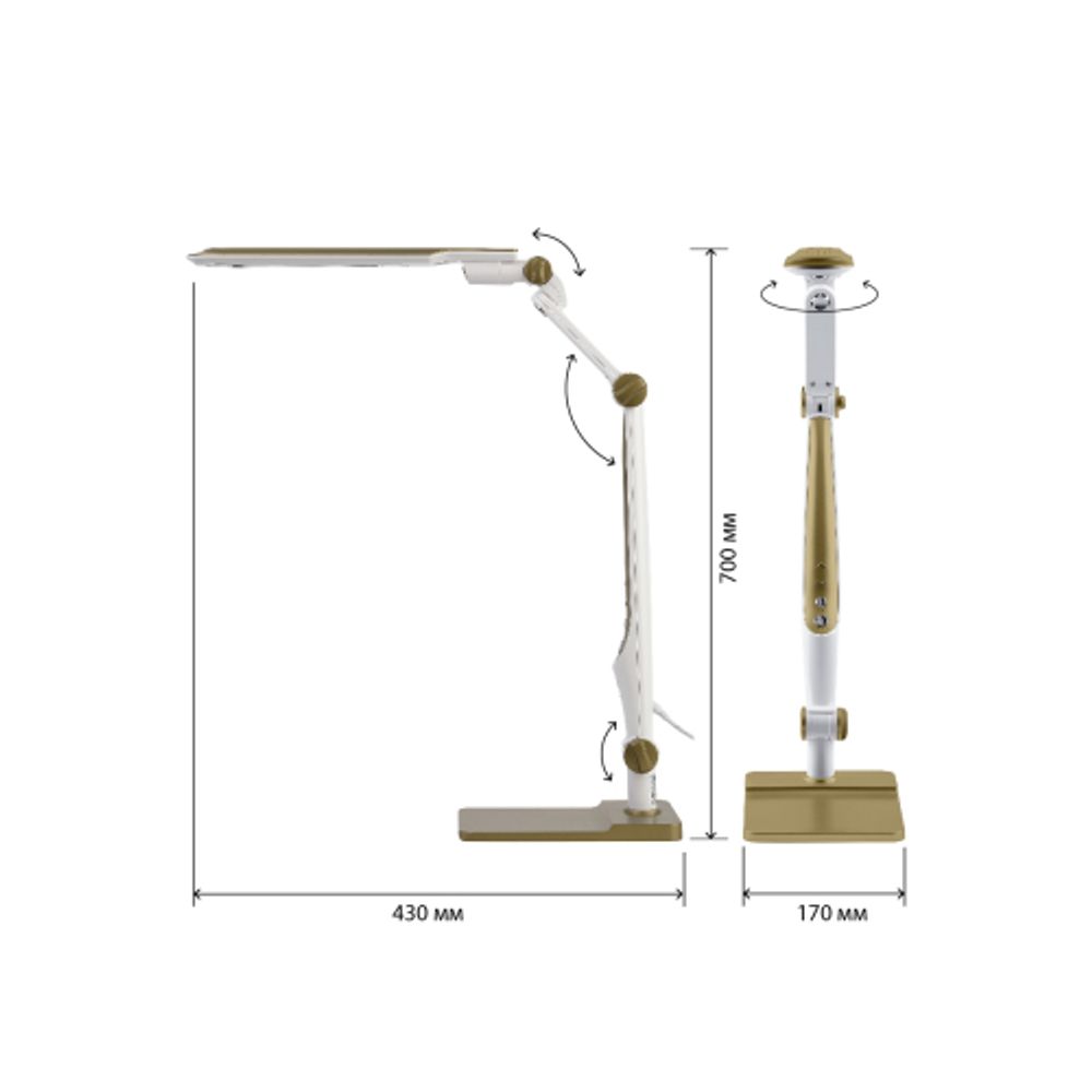 Настольный светильник ЭРА NLED-497-12W-G светодиодный на струбцине и с основанием золото