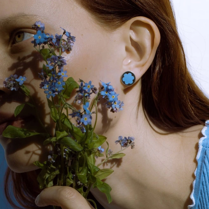 Серьги Незабудки – Серебро, Синие