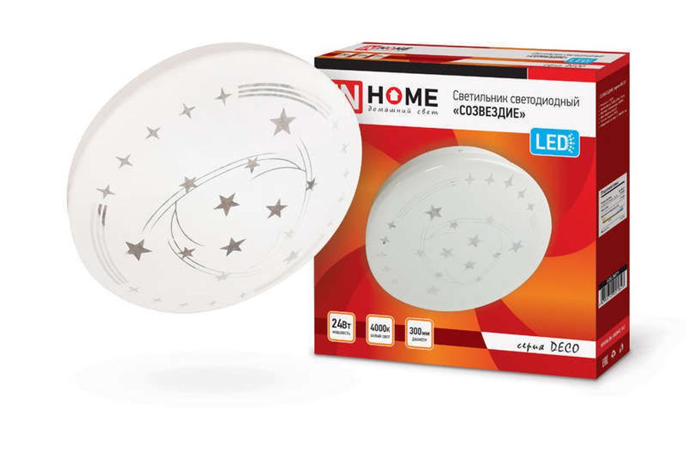 Светильник светодиодный DECO СОЗВЕЗДИЕ 24Вт 4000К 2160лм 230В 330х55мм IN HOME 4690612021843 Светильник светодиодный DECO СОЗВЕЗДИЕ 24Вт 4000К 2160лм 230В 330х55мм IN HOME 4690612021843
