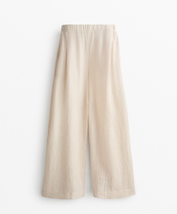 OYSHO Брюки широкие в полоску из 100% льна, светло-бежевый