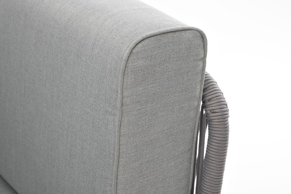 "Канны" угловой модуль плетеный из роупа, каркас алюминий белый шагрень, роуп светло-серый круглый, ткань светло-серая