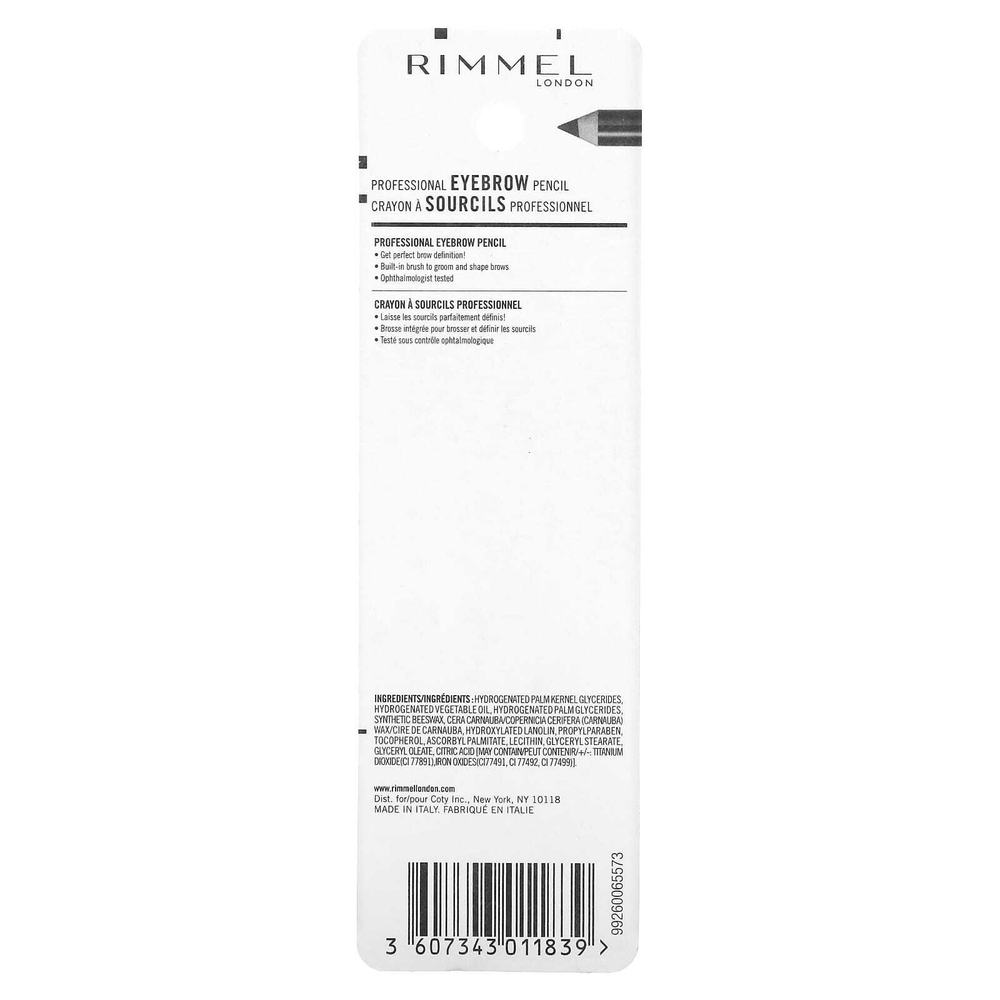 Rimmel London, Профессиональный карандаш для бровей, 004 черно-коричневый, 1,4 г