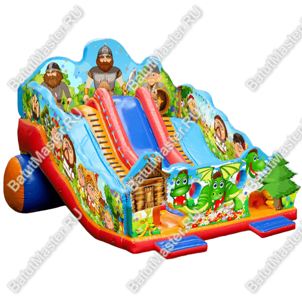 Надувная горка "Сказочные богатыри 2" 15*7*10 м