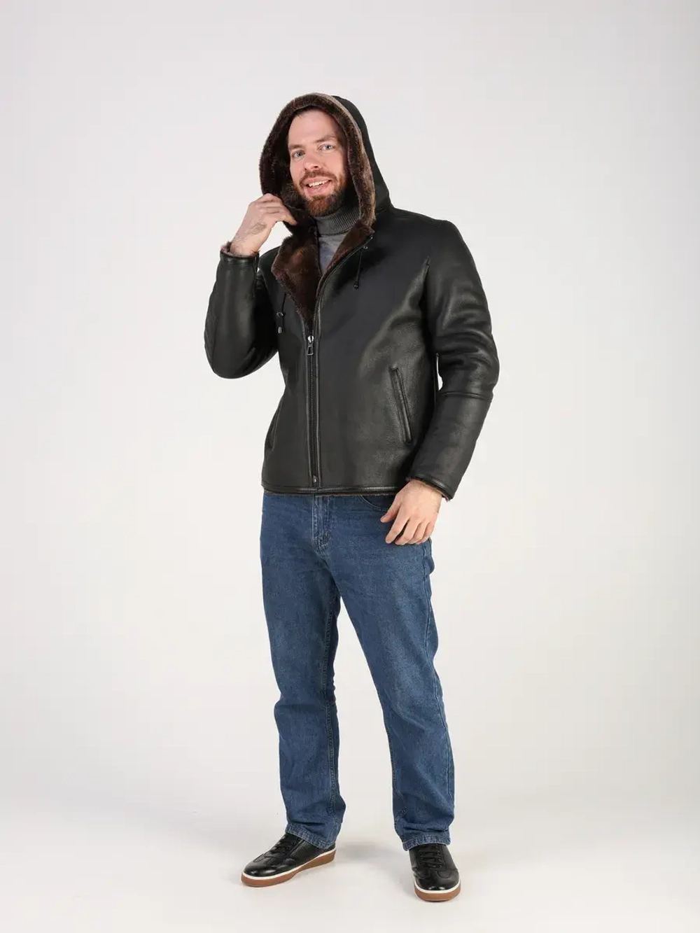 Дубленка зимняя куртка натуральная с капюшоном косуха