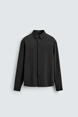 ZARА РУБАШКА СТРУЯЩЕГОСЯ ПОКРОЯ RELAXED FIT, ЧЕРНЫЙ