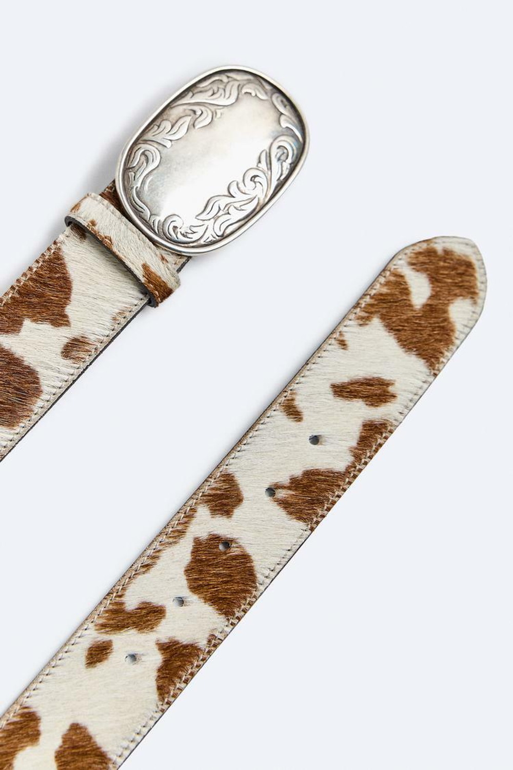 ZARA КОЖАНЫЙ РЕМЕНЬ С ТИСНЕНОЙ ПРЯЖКОЙ, ЖЕЛТОВАТО-БЕЛЫЙ